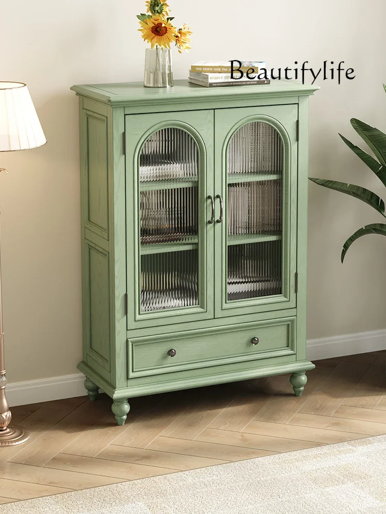 Light luxury American green solid wood arch wine cabinet low cabinet Storage side cabinet integrated against the wall