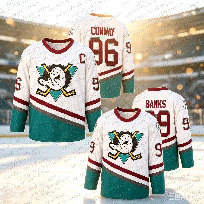 White Duck Ice Hockey Jersey Movie Version Number 96 Number 99 Home Uniform Sportswear Adult and Children Team Sport Clothing