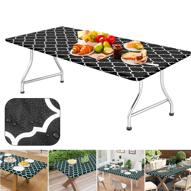 

Waterproof Elastic Rectangle Table Cover Wipeable Washable Fitted Tablecloth for 4/6 Foot Table Indoor Outdoor Camping Picnic