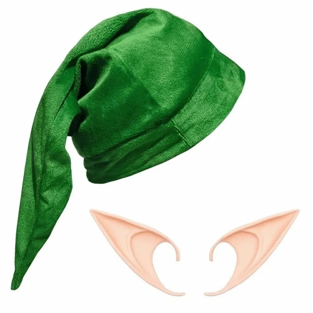 Funny Long Pointed Halloween Elf Accessory Set Soft Green Elf Ears Lightweight Realistic Latex Elf Hat Trick or Treat