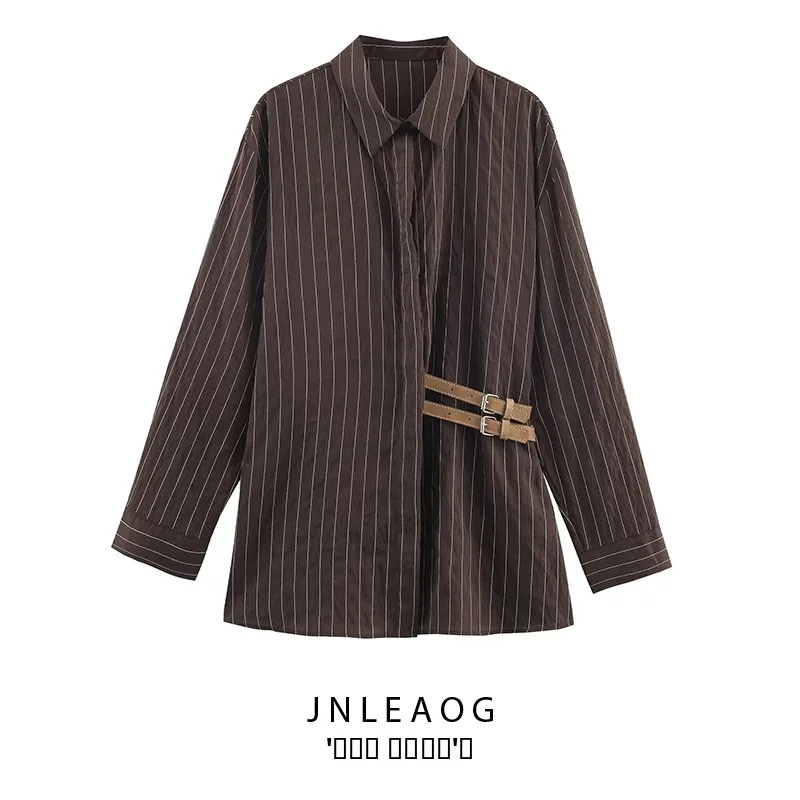 

Faionable повседневная полосатая женская одежда JNLEAOG, осенняя новинка, универсальная свободная длинная одежда из полиэстера с синим декором...