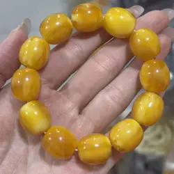 Natural Amber Honey Wax Bracelet Baltic Chicken Oil Yellow Barrel Bead Amber Bracelet Original Stone Men's and Women's Pendant