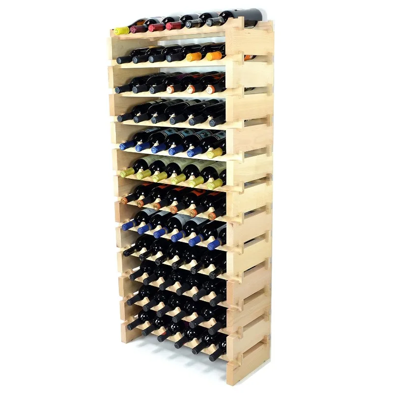 Modular Wine Rack Beechwood 24-72 Bottle Capacity 6 Bottles Across up to 12 Rows Newest Improved Model 72 Bottles, Customized