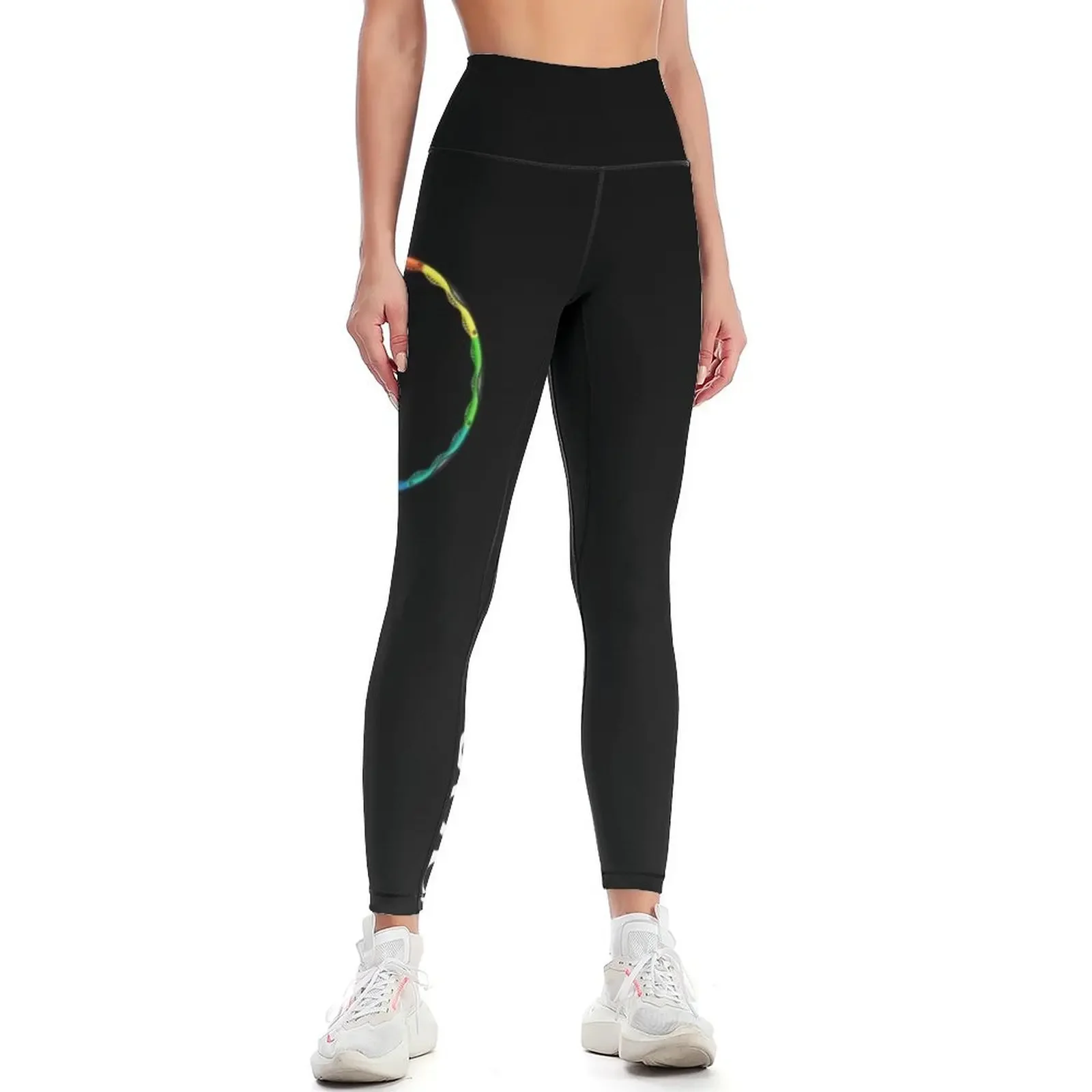 White Horizontal Powerhoop Logo - for dark colours Leggings Women sportwear gym top Womens Leggings