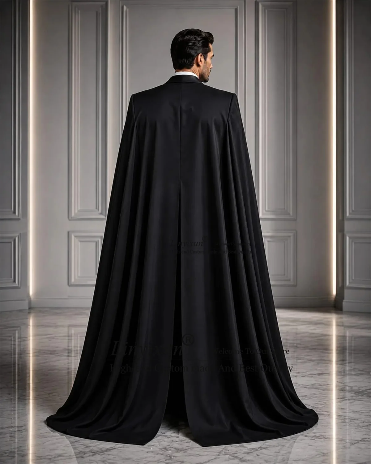 Luxury Jewelry Diamond Men Suits With Cape Customized Slim Fit Party Costume Homme 2 Pieces Sets Male Groom Wedding Tuxedos