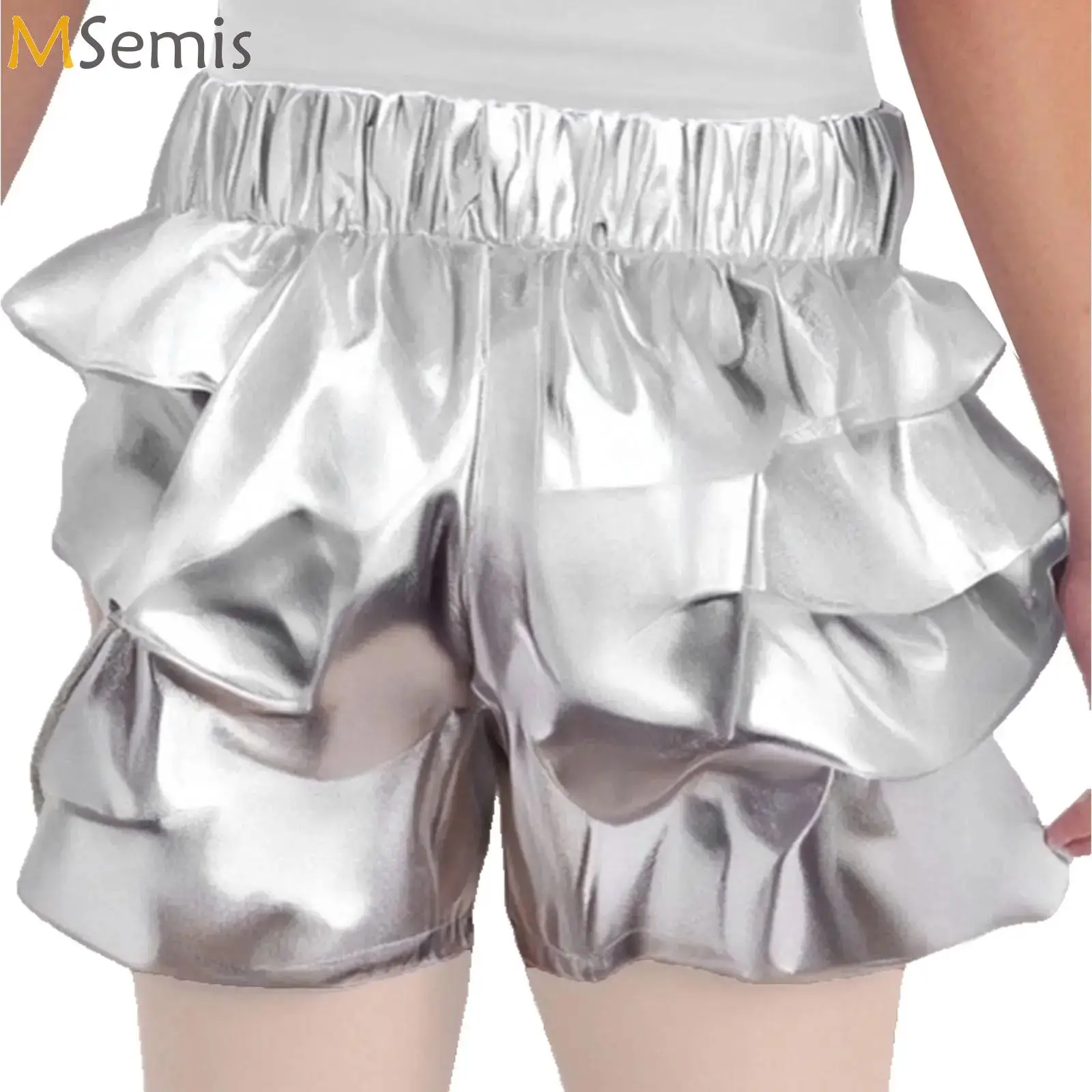 

Girls Jazz Dance Costume Hip-Hop Metallic Tiered Ruffle Shorts Skater Skirt for Latin Jazz Ballet Dance Performance Competition