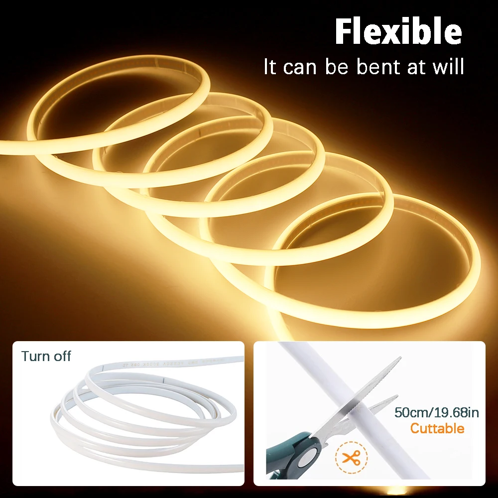 Striscia LED COB 220V, impermeabile IP65, striscia flessibile 220V, per camera, camera da letto, cucina e illuminazione da giardino esterno