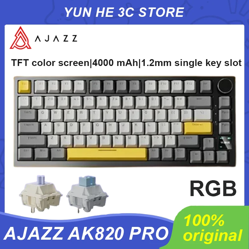 AJAZZ Ak820 Pro Mechanical Keyboard Tri Mode Wired Wireless Bluetooth 75% Tft Screen Hot Swap Gasket Rgb Custom Pc Game Keyboard