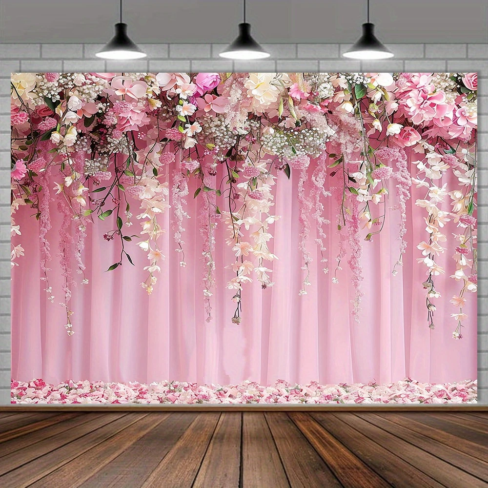 Wedding Pink Flower Background Cloth Romantic Bride Flower Wall, Rose Photography Background Carpet