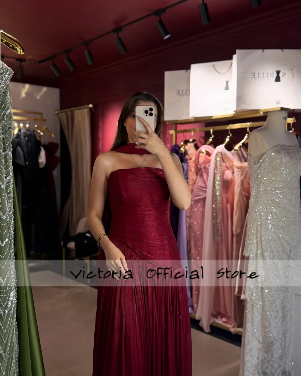 فساتين سهرة فاخرة بدون حمالات على شكل كيب أحمر فساتين حفلات الوهم المملكة العربية السعودية فستان حفلة موسيقية فستان مخصص #4
