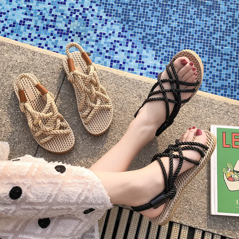 

Fashion Women's Sandals Braided Rope with Traditional Style Creativity Sandal Women Comfortable Open Toe Casual Beach Shoes