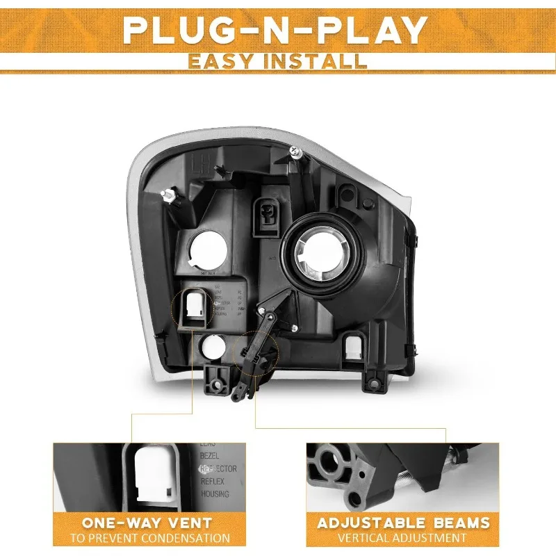 2004-2005年式デュランゴ用ハロゲンヘッドライト、ヘッドライトアセンブリペア交換、04-05年式デュランゴ用クロームハウジング