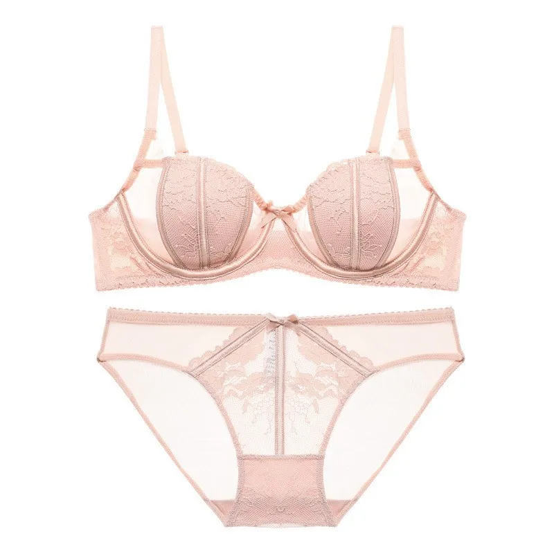 

Sexy Lace Bra And Panties Set Women's Large Chest Illusory Small plus Size Thin Cup Rabbit Ear Summer Underwear Breathable