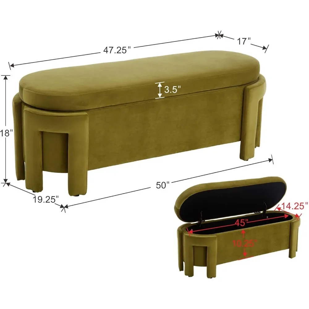 Modern Velvet Ottoman with Storage Entryway Bench for Living Room Comfy UpholsteredEnd of Bed Bench with Safty Hinge for Bedroom