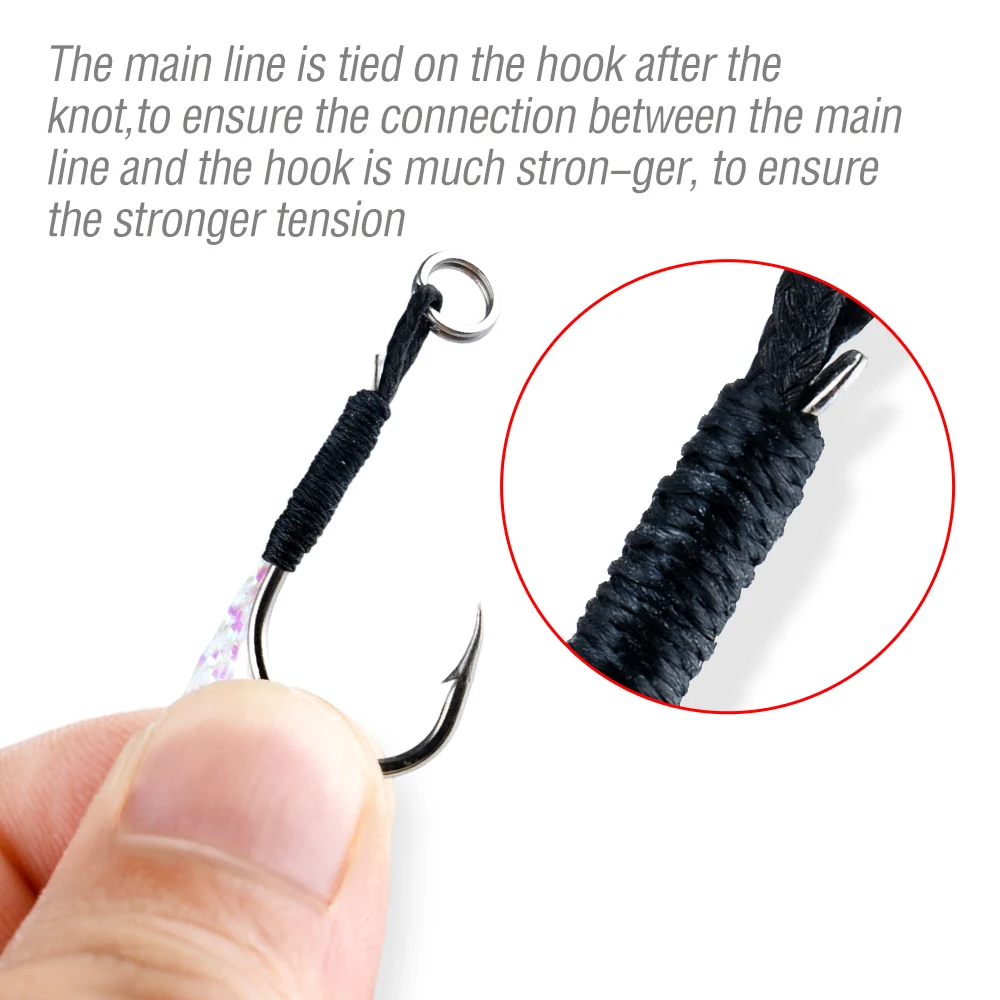 20 Stück Assist-Haken, hochfester Angelhaken aus Kohlenstoffstahl mit Widerhaken und Verbindungsring für Süßwasser und Salzwasser – Detail 3
