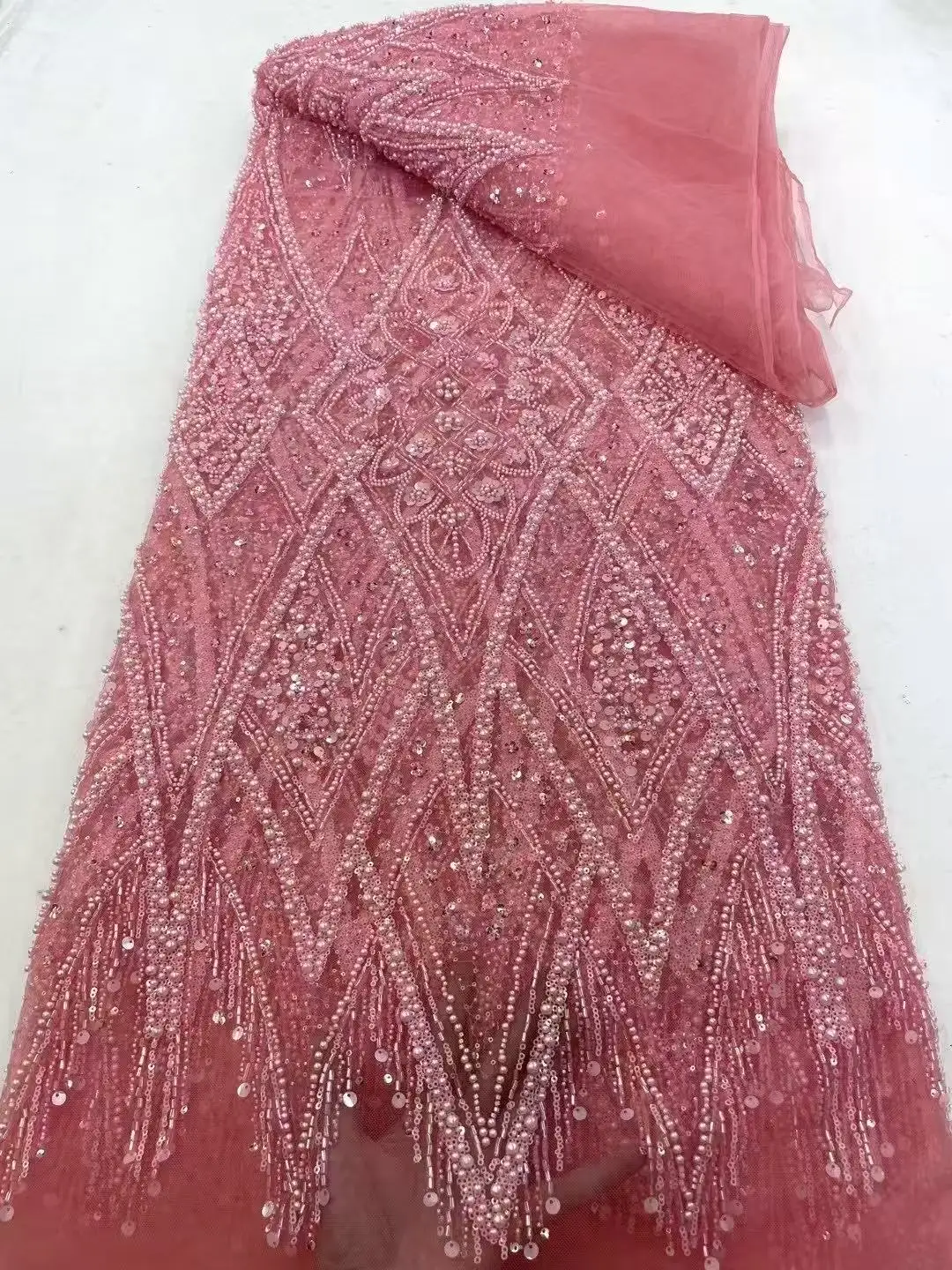 

African Lace Fabric Embroidered Nigerian Lace Fabric with Bead Sequins High-quality African French Net Lace Fabric