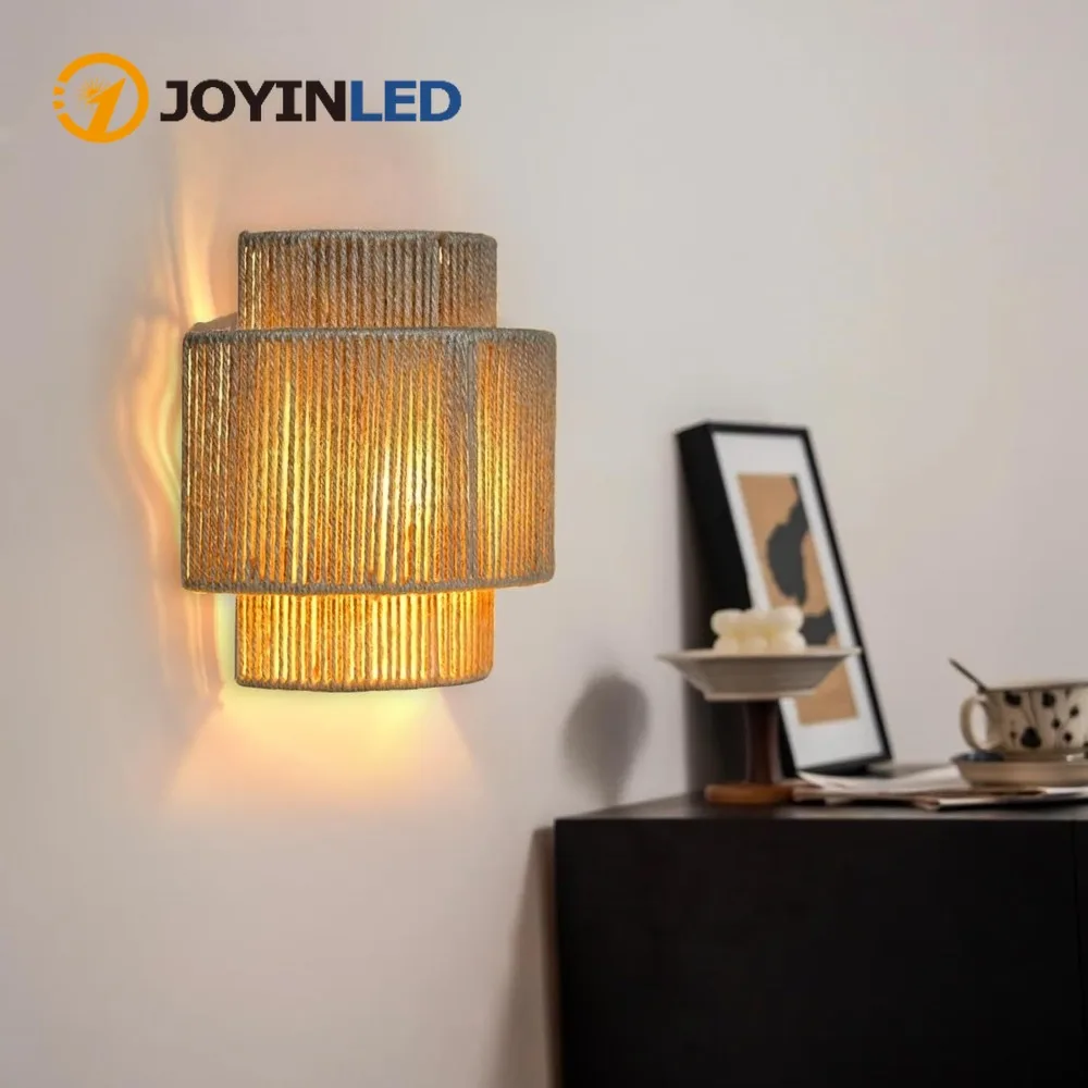 

Pack of 1/2 Rustic Rattan Wicker Wall Sconces Hand Woven Hemp Rope Light Fixture Boho E27 Wall Lamp Bedside Farmhouse Home Decor