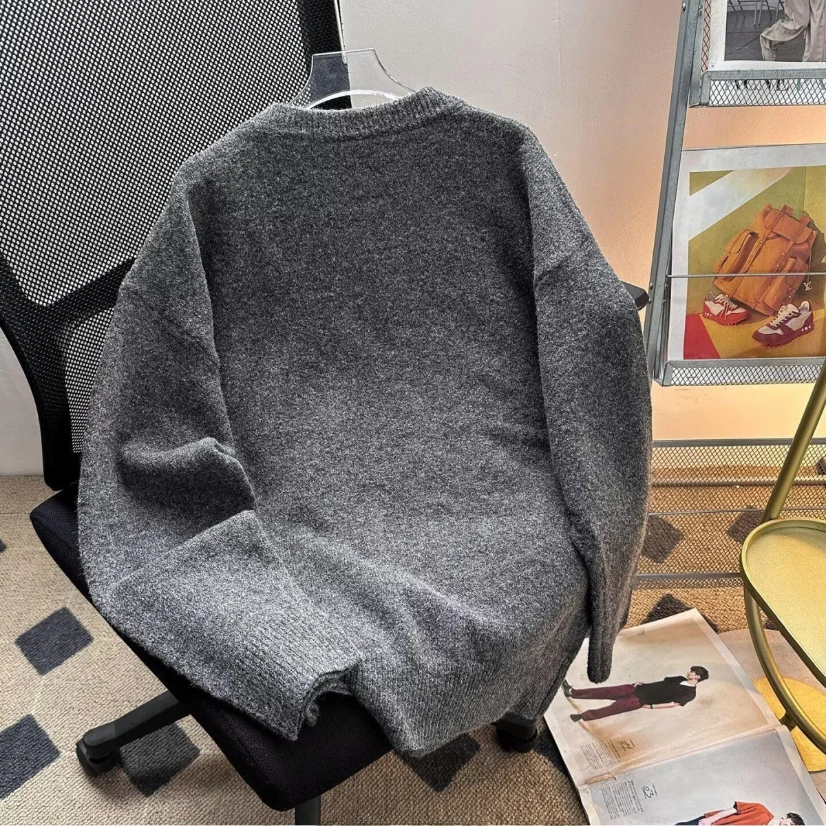 Suéter Hoado de Punto Estilo Americano de Moda, Otoño Invierno, Fibra de Poliéster, Manga Larga, Cuello Redondo, Ropa Exter...