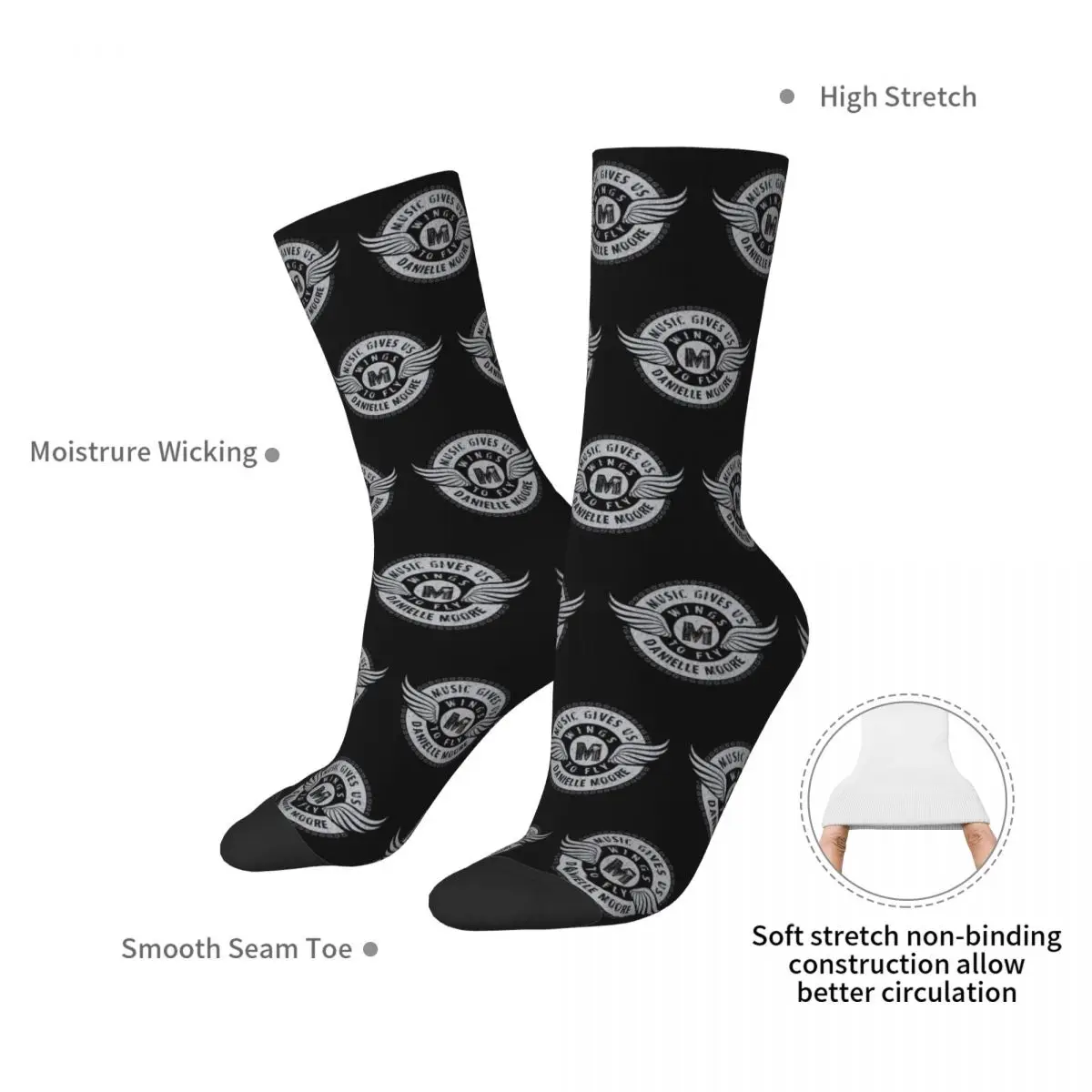 Danielle Moore Music D98 Socks Harajuku Super Soft Stockings All Season Long Socks Accessories for Man's Woman's Christmas Gifts