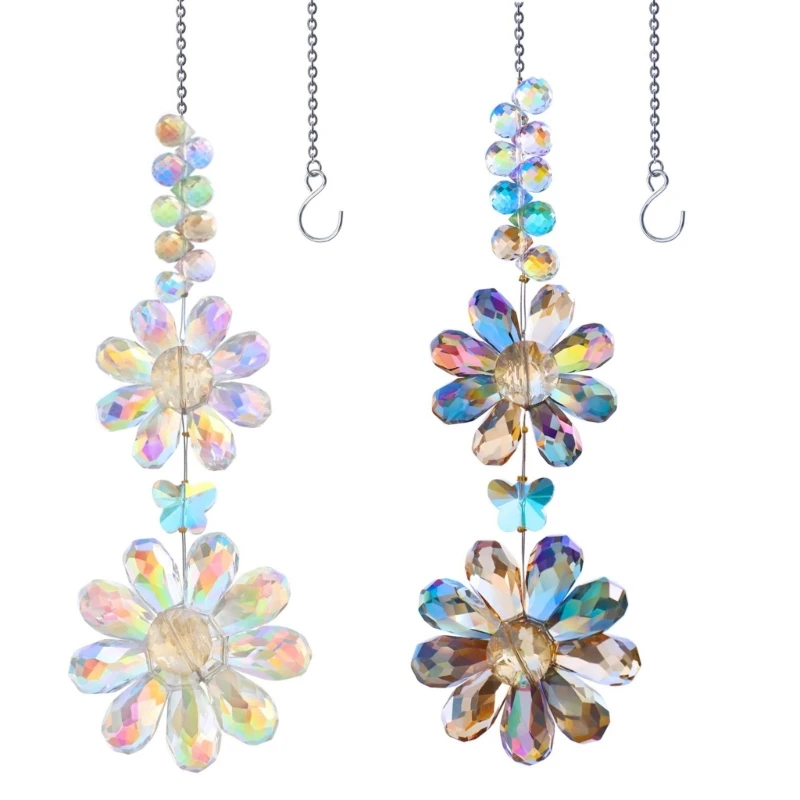 Decorative Crystal Flower Sun Catcher With Twin Flowers For Balconies Sunbeam Reflector Window Balconies Yard DropShipping