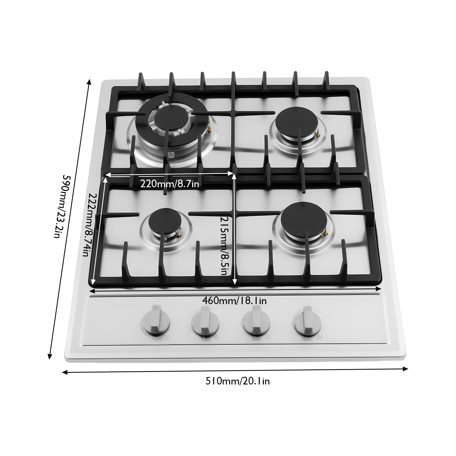 4-pits ingebouwde gaskookplaat 3KW aardgas thuis keuken roestvrij staal gaskookplaat 59×51CM