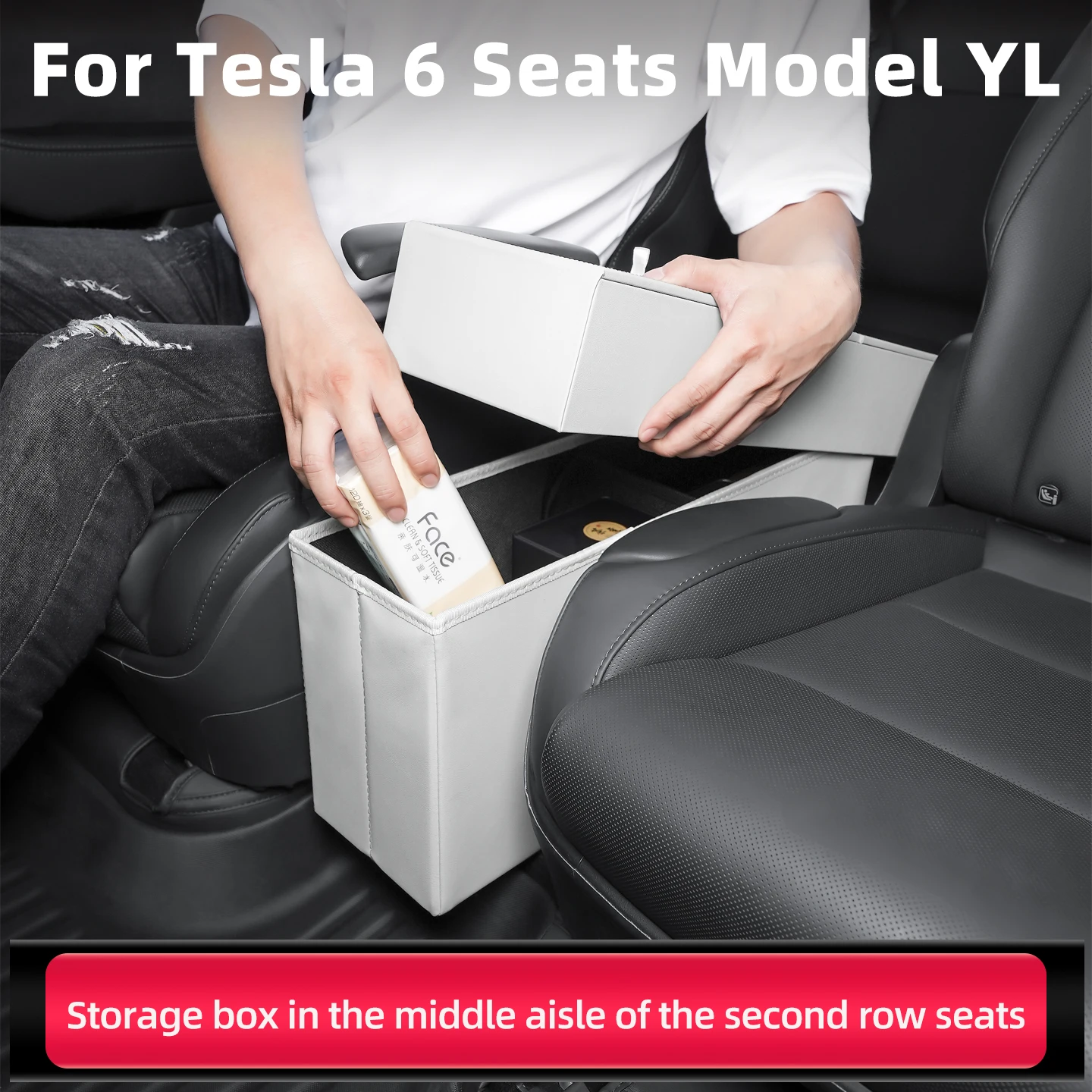 For 6-Seater Tesla Model YL 2026 Second Row Seat Middle Storage Box, Car Multifunctional Storage Box Interior Accessories