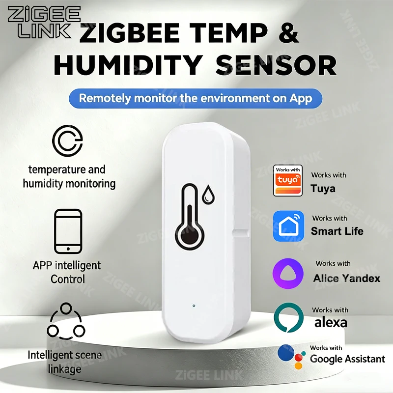 

Zigbee Temperature Humidity Sensor High Precision Thermometer Hygrometer APP Remote Alarm for Alexa Google Need Zigbee Gateway