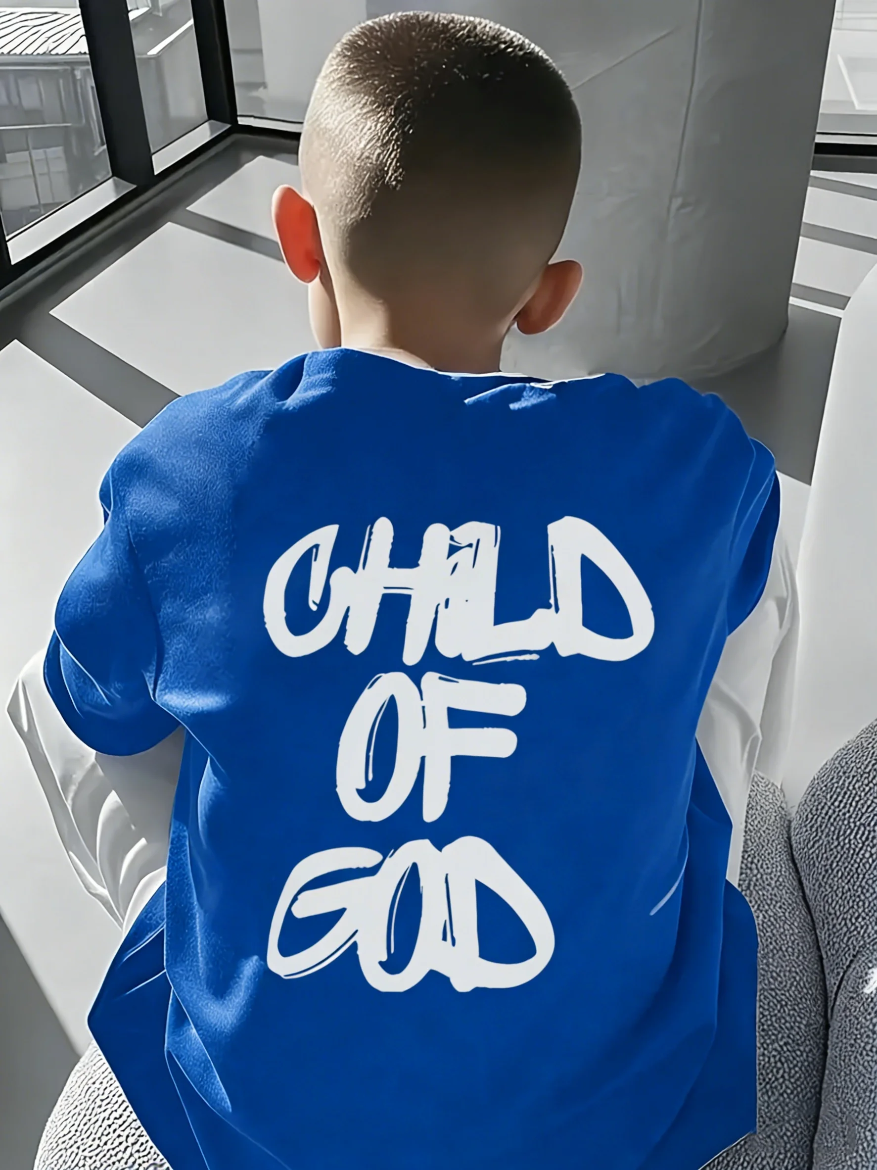 1‑Pack Boys Streetwear T‑Shirt CHILD OF GOD Letter Print Loose Crew‑Neck Short‑Sleeve Summer Top, Soft Comfort For Tween Boys