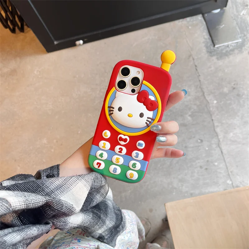 Phone Case for iPhone 17 Pro Max 16 15 14 13 Pro 12 Pro Max 3D Cartoon Hello Kitty Retro Phone Stereoscopic Soft Silicone Cover