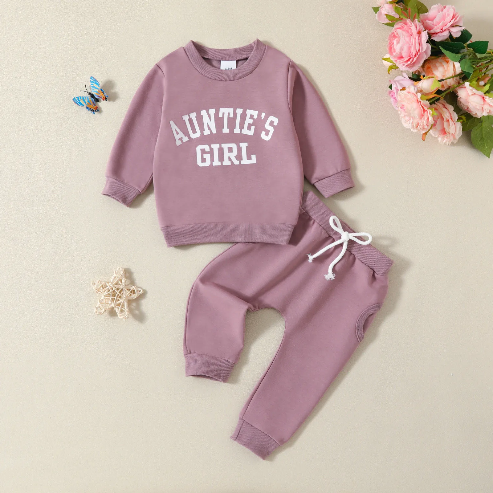 

Fall Winter Casual New Baby Girls Outfits Clothes Fashion Letters Print Long Sleeve Sweatshirt Tops Elastic Waist Pants Outfits