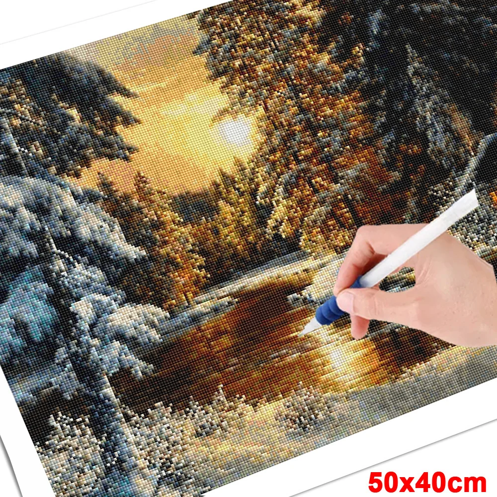 Diamond Embroidery Winter Landscape 5d Diy Painting Winter Sunset Tree Forest Mosaic Cross Stitch Full Kits Home Decor