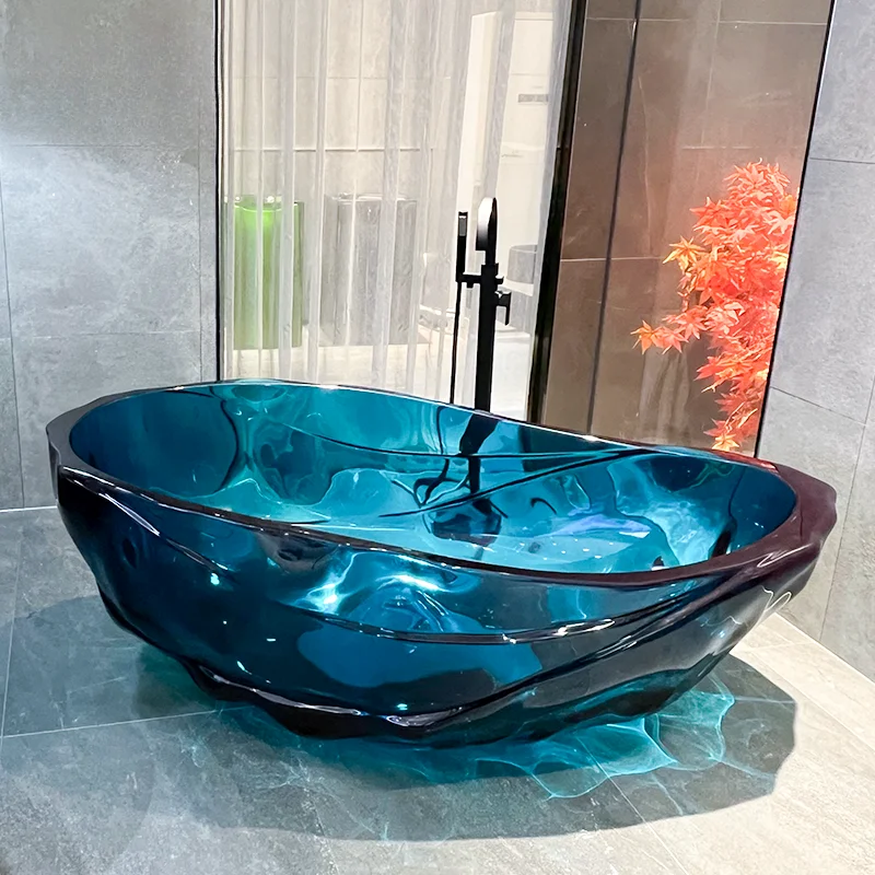 New Model Luxury Artificial Stone Resin Bathtubs Customized Colorful Freestanding Soaking Crystal Transparent