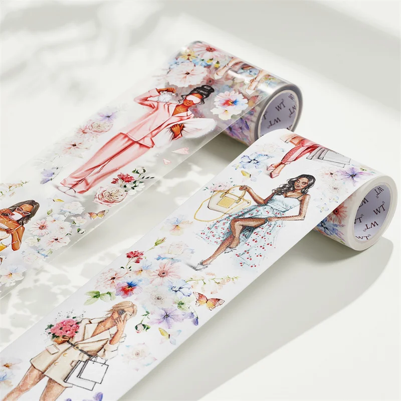 7cm x 5M WT New Scrapbooking nastri per mascheratura elegante Lady Flower Washi Tapes Journaling adesivo decorativo per animali domestici trasparente fai da te