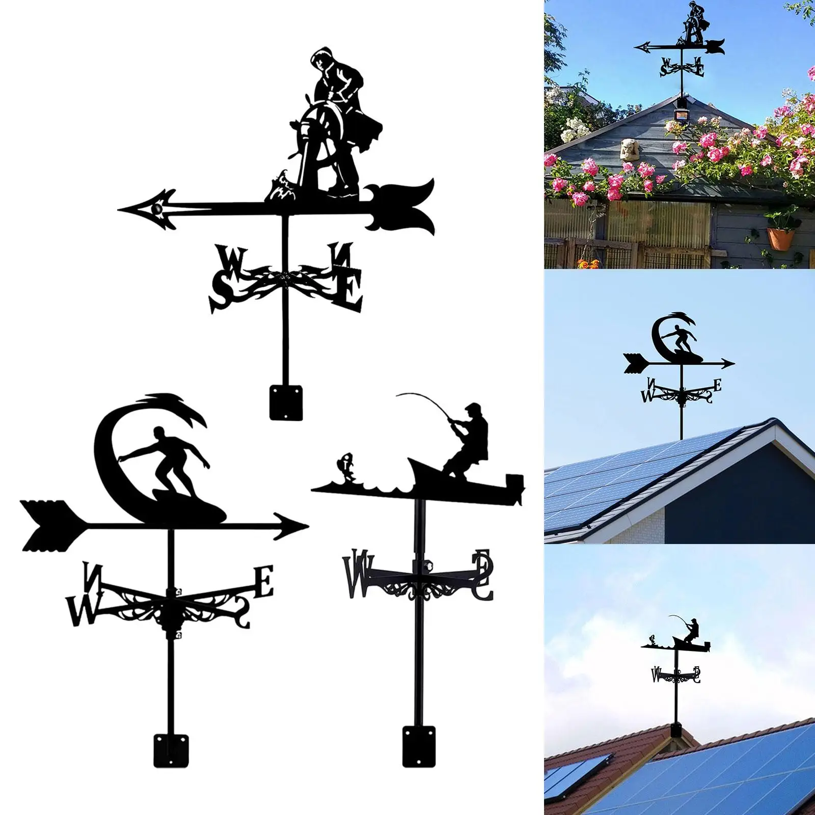 Decorative Metal Wind Direction Indicator Iron Art Ornament for Lawn, Yard,
