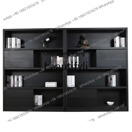 X Bookshelf Storage Rack for Study and Living Room, Simple Modern Black Oak, Light Luxury Minimalist Display Rack