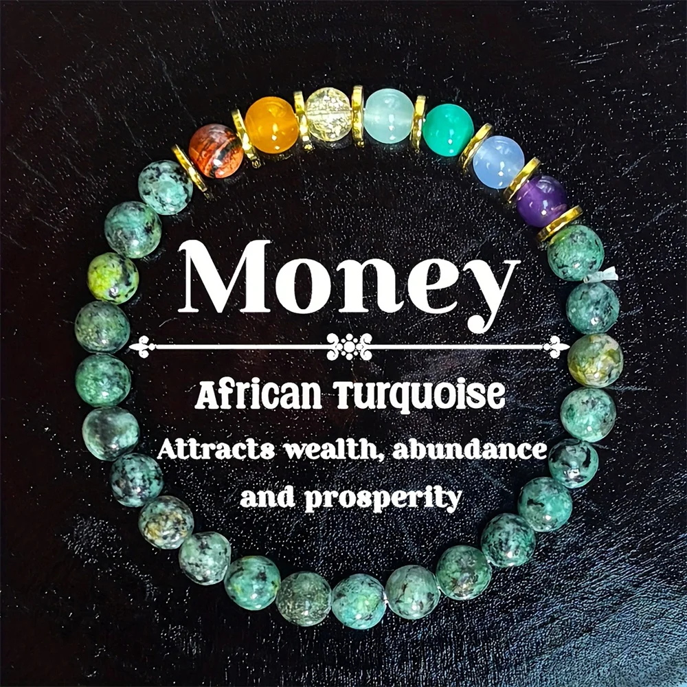 6mm Handmade 1pc/Attract Wealth and Prosperity Bracelet African Turquoise Beaded Stretch Bracelet Jewelry Gift for Family