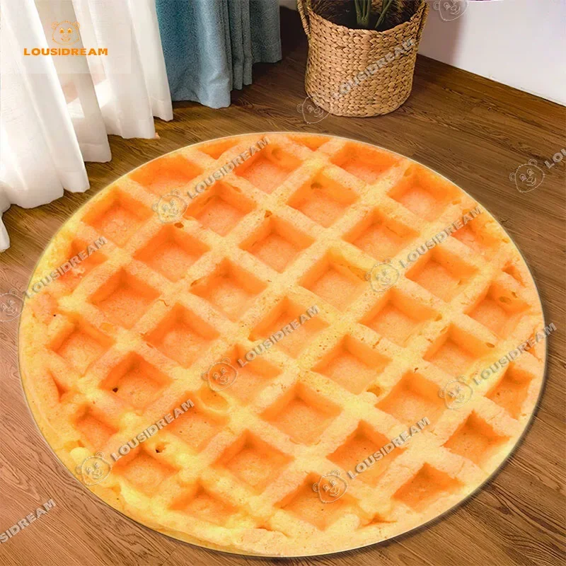 Funny Delicious Food 3D Print Round Carpet Pizza Waffle Donuts Living Room Bedroom Kitchen Area Rug Door Mat Eat Gift Home Decor