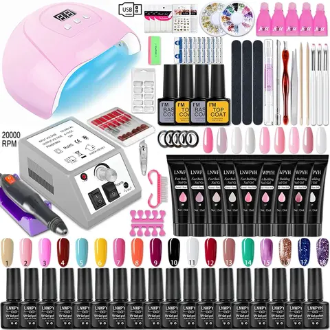 Kit de Gel pour ongles avec sèche-lumière LED, perceuse à ongles, Extension d'ongles en Poly, Kit de vernis Gel, Kit d'outils de manucure à tremper