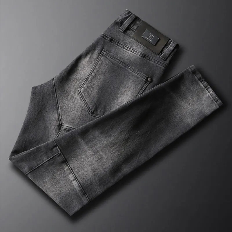 Street Style Fashion Men Jeans Retro Black Gray Stretch Slim Fit Spliced Designer Biker Jeans Homme Hip Hop Denim Pants Men