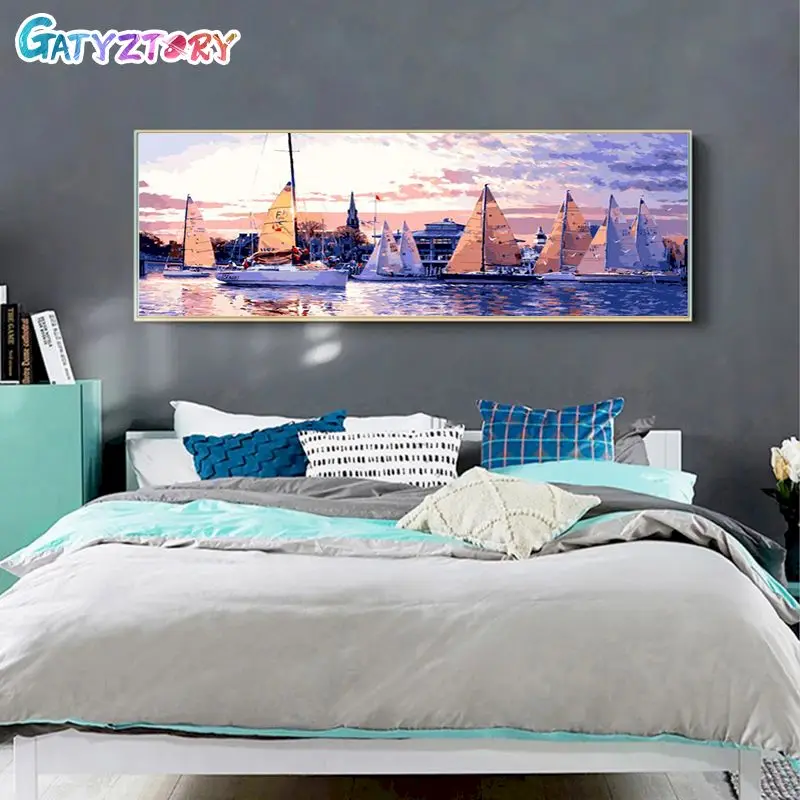 

GATYZTORY 60x120cm Picture By Number Seaside City Large Size Handpainted Painting By Numbers Landscape Home Decor