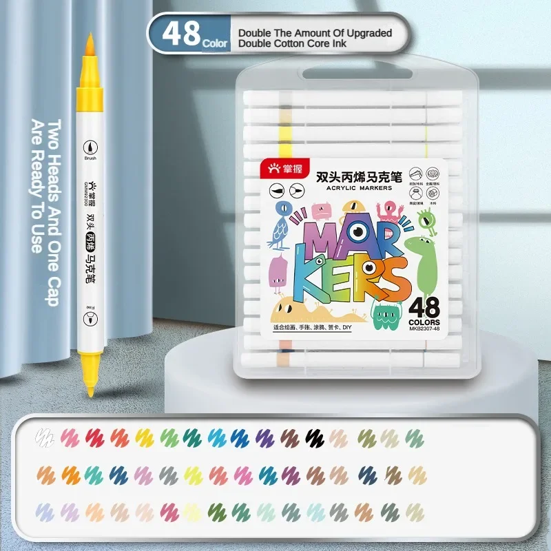 48/36/24/12 Color Double/Soft /Hard Head Acrylic Colors Marker Opaque Color Layering for Painting Stationery Art School Supplies