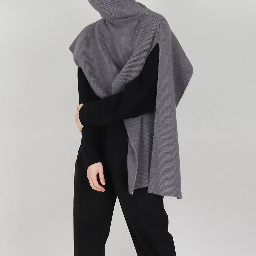 Men's niche shawl cloak autumn and winter Korean style loose knitted scarf with high collar thickened sweater