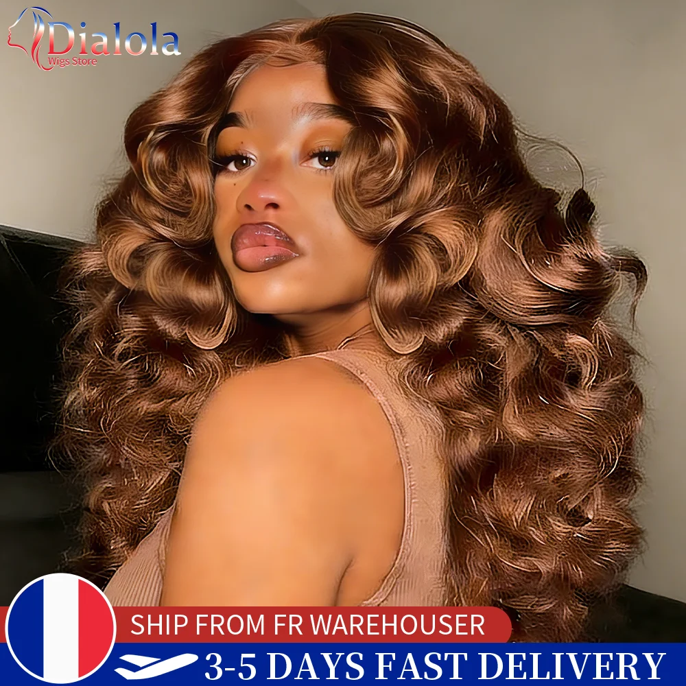 Pelucas Dialola # 4 Peluca de cabello humano con encaje Frontal 13x6 ondulado marrón Chocolate peluca Frontal de encaje 13x4 peluca de cabello Remy brasileño para mujeres