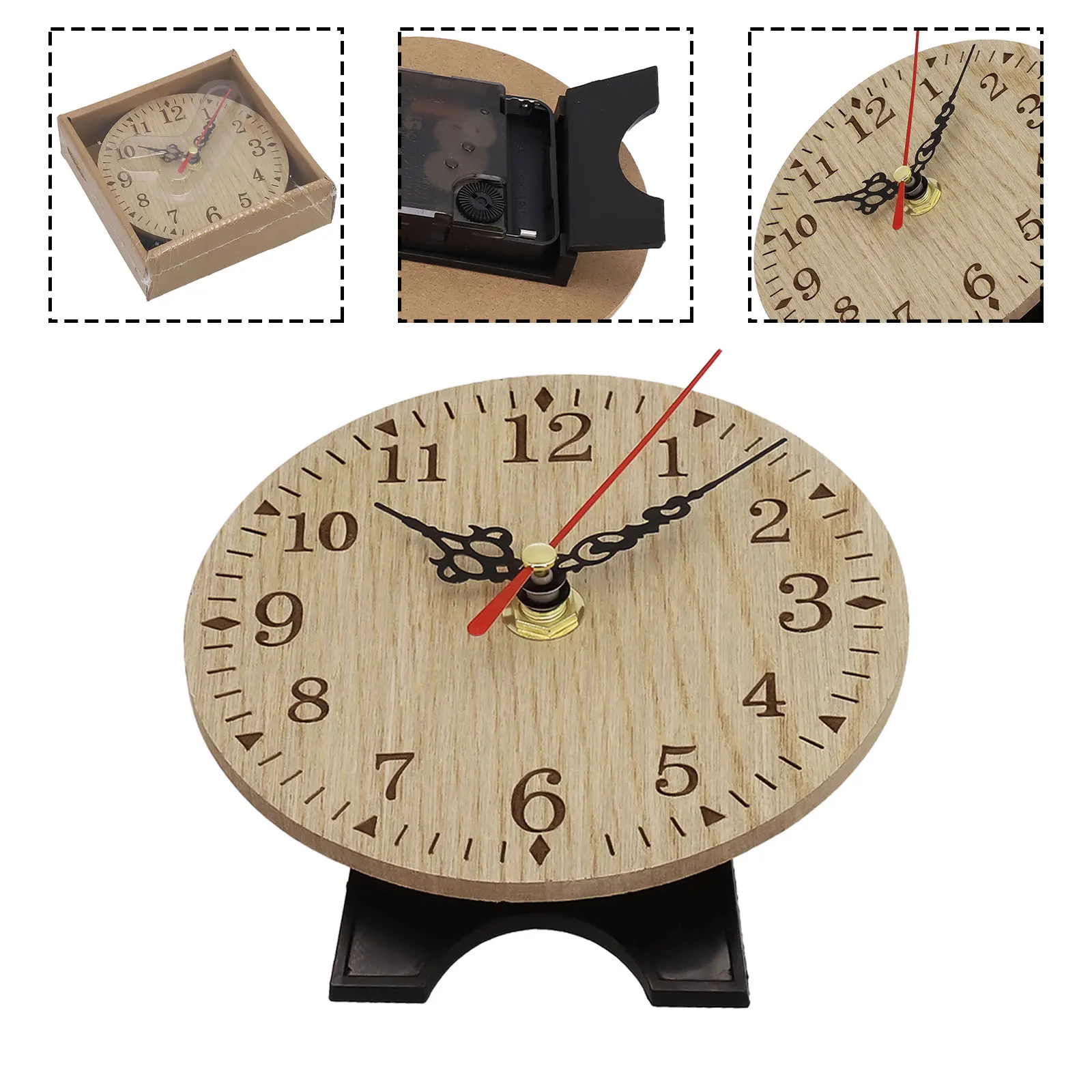 Wooden Round Small Desk Clock  Retro Vintage Style  Quiet Numerals  Perfect for Study Room  Office  Bedroom  Living Room