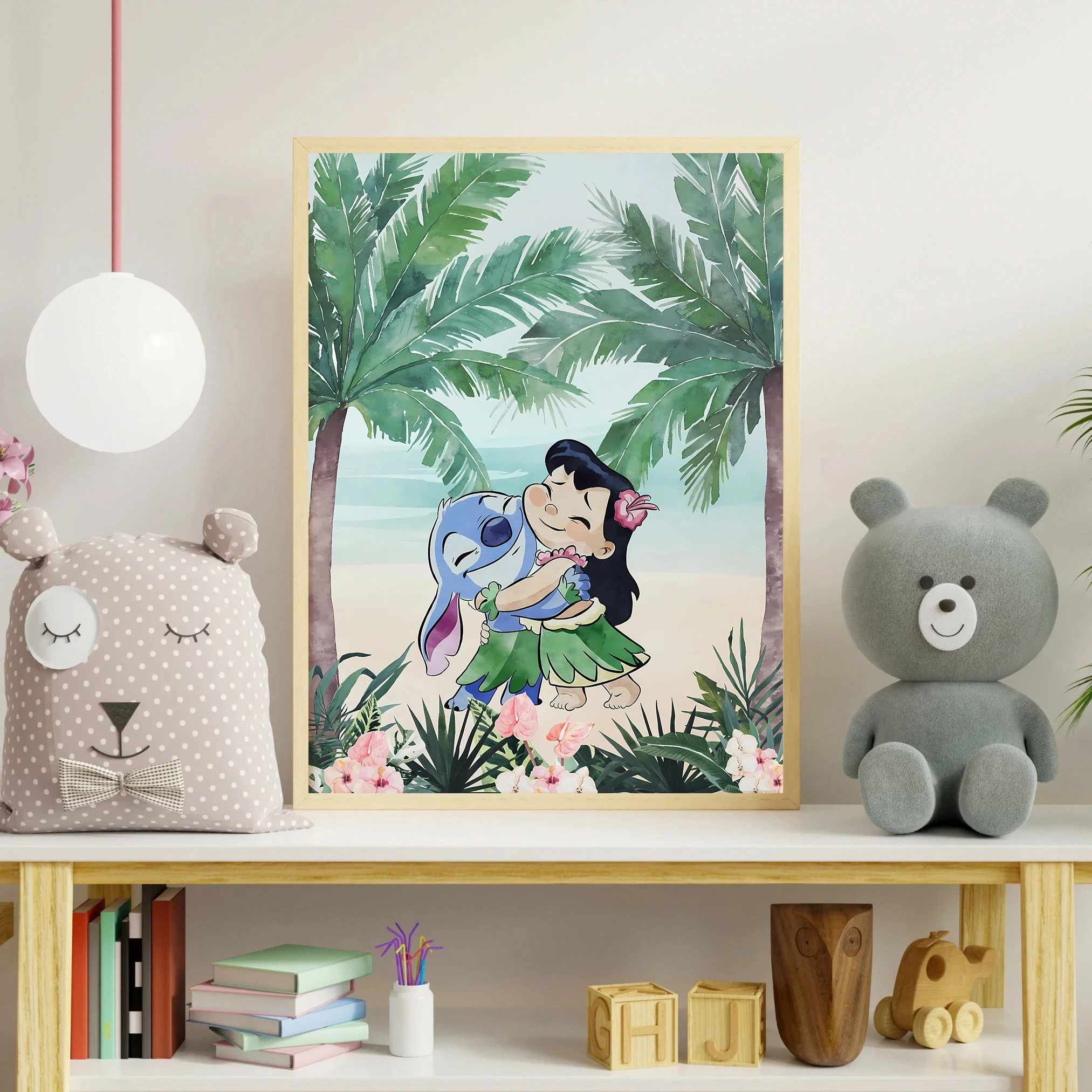 Impresión artística de Lilo y Stitch, acuarela de Stitch, decoración infantil estilo Disney, póster artístico impreso en lienzo de Stitch, decoración para el hogar, decoración para habitación infantil