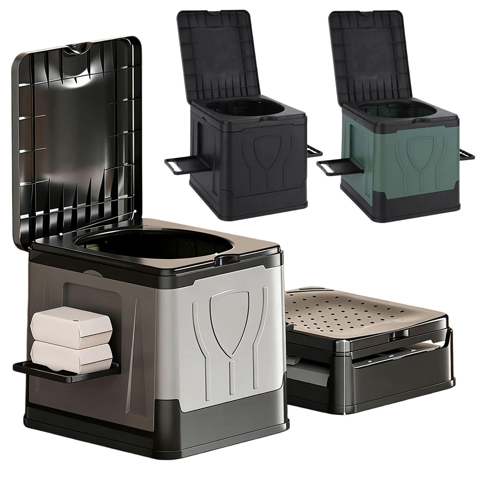 

Складной портативный туалет с держателем для бумаги и крышкой, многоразовый, для кемпинга, путешествий, использования на природе, в автомобиле, автодоме и в чрезвычайных ситуациях