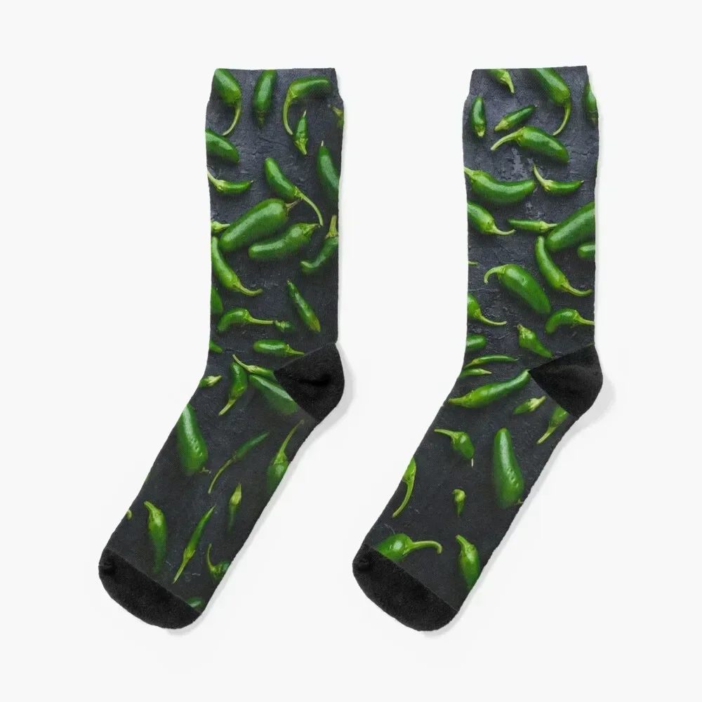

Green Jalapeno Peppers on Concrete Background Socks funny gifts kawaii summer Boy Child Socks Women's