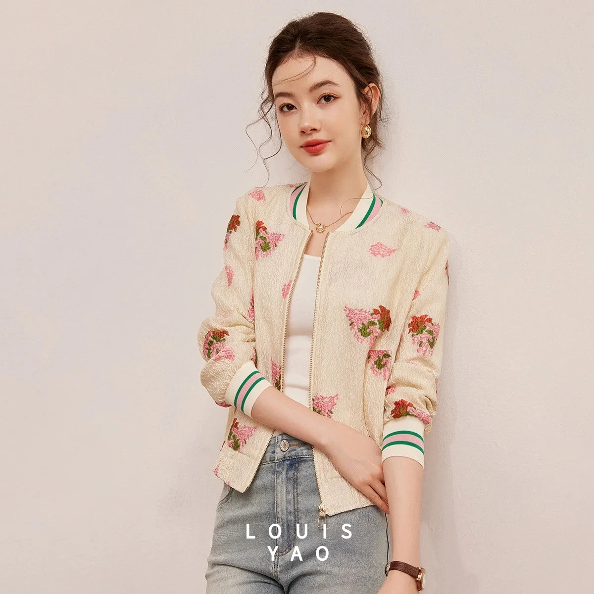 

LOUISYAO Streetwear Jacquard Women's Jacket 2025 Spring/Autumn Top Original Design Casual Non-Stretch Women's Jacket