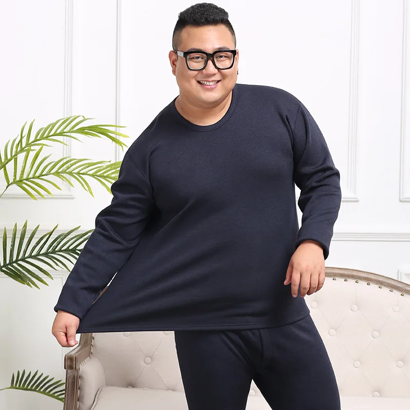 

plus Size 7XL 160KG Thicken Winter Men Thermal Underwear Fleece Tops and pants Long Sleeve Cotton Navy Blue Male Soft Underwear