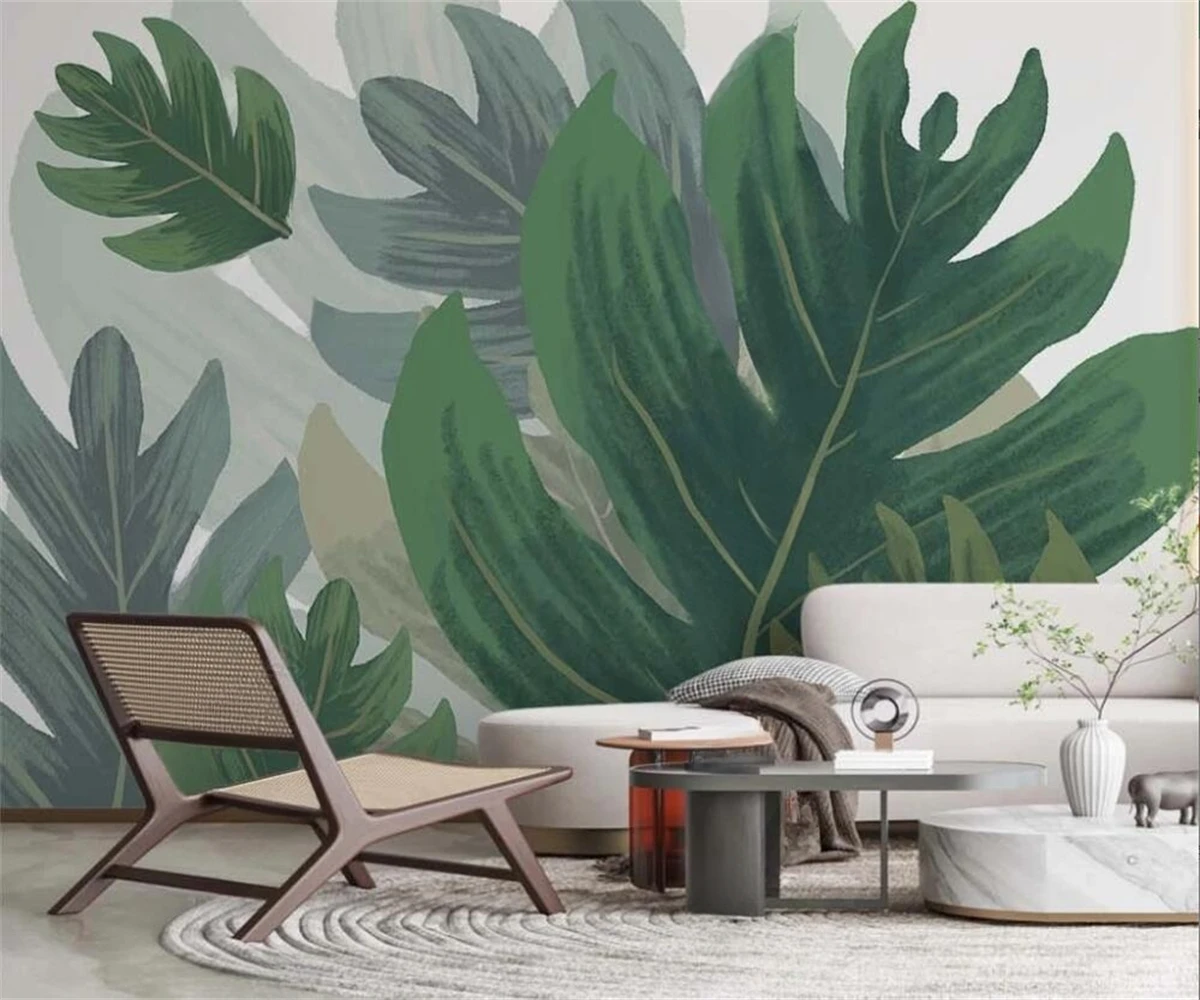 

Custom size mural green coconut large leaf plant TV sofa background wall decoration painting living room bedroom 3d wallpaper